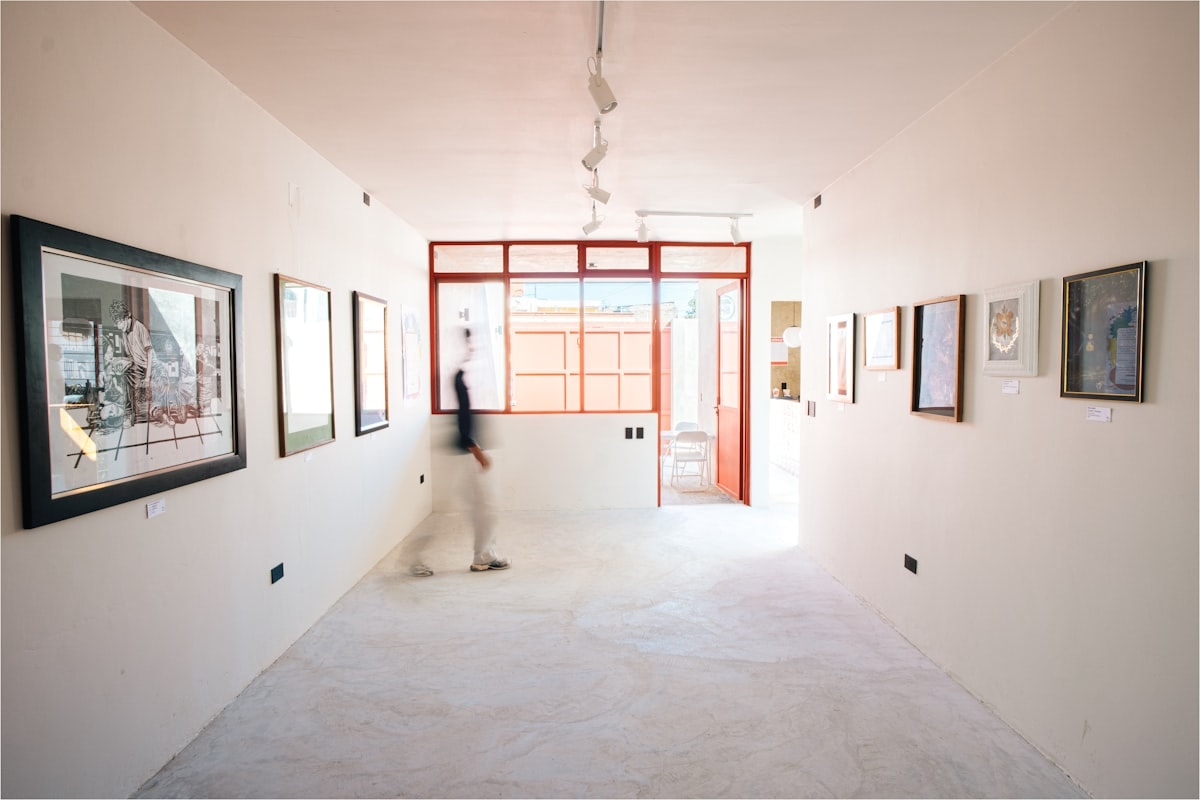 North Gallery with diffuse skylight and contemporary paintings